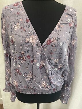 Floral Wrap Blouse in Dusty Lavender